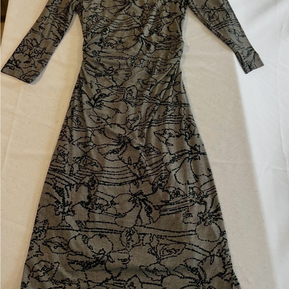 David Meister Women Black and Gray 3/4 Sleeves Midi Dress Size 8 Invisible Zip - Picture 2 of 16